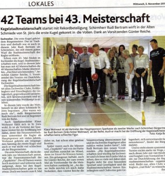 Eröffnung der 43.Eschweiler Kegelstadtmeisterschaft